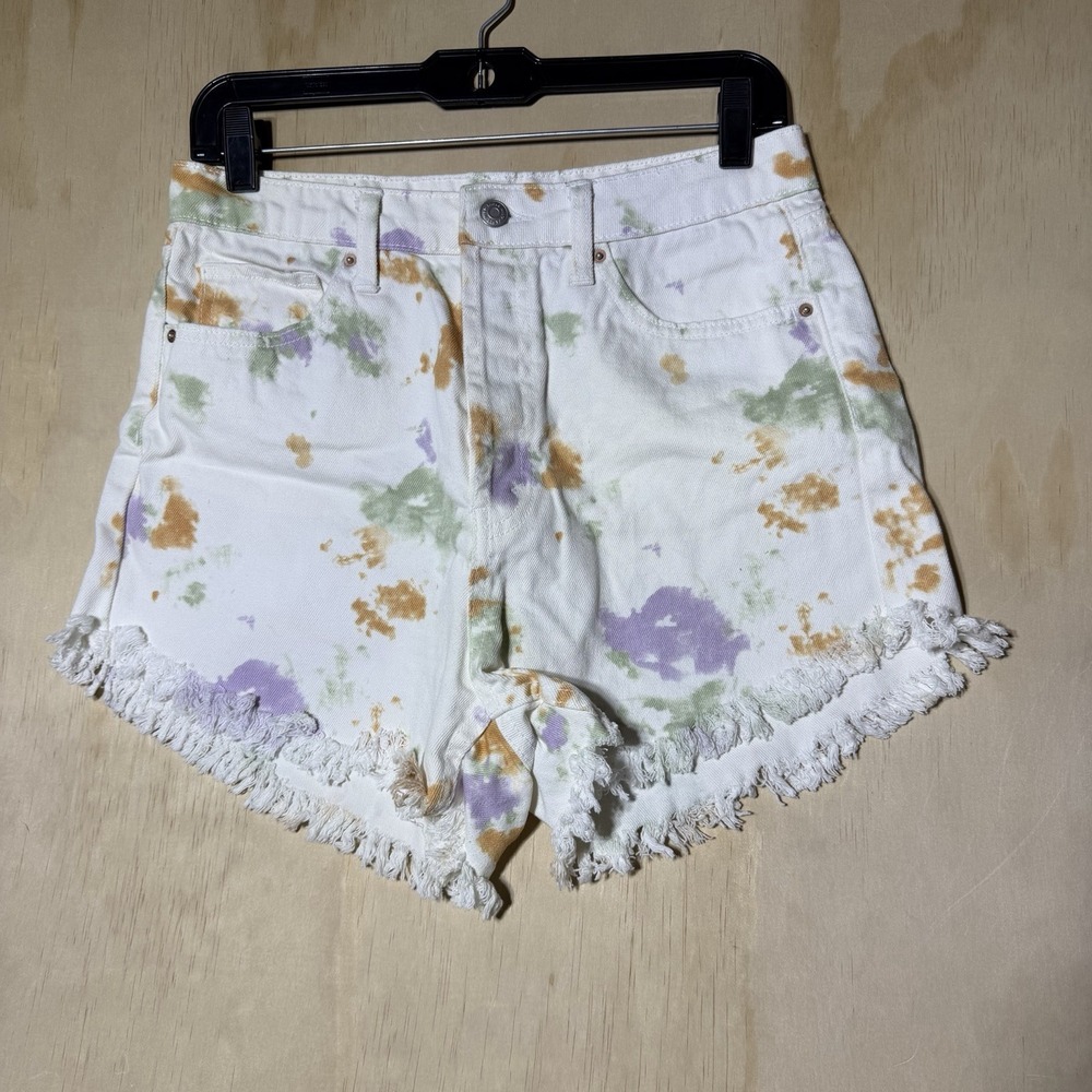 Wild Fable Women's High Rise Floral Denim Cutoff Shorts White Frayed Hem Boho